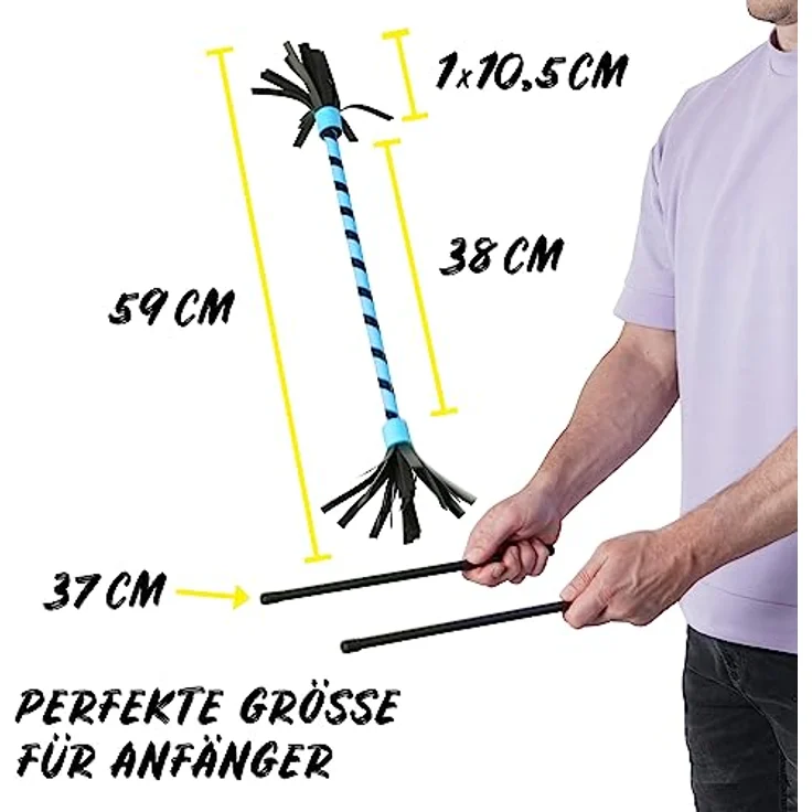 Diabolo Freizeitsport Flowerstick Basic, UV reaktiver Flower Stick in türkis, inkl. zwei Fiberglass Handstäben, ideal für Anfänger und Festivals – Bild 2