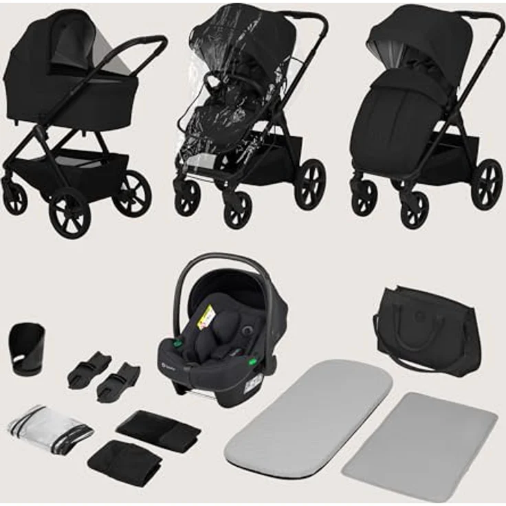 Lionelo Kinderwagen Carmine 3in1, mit Autositz i-Size, Babywanne & Buggy, GravelTech Räder, Federung, UPF50+, Schwarz – Bild 13
