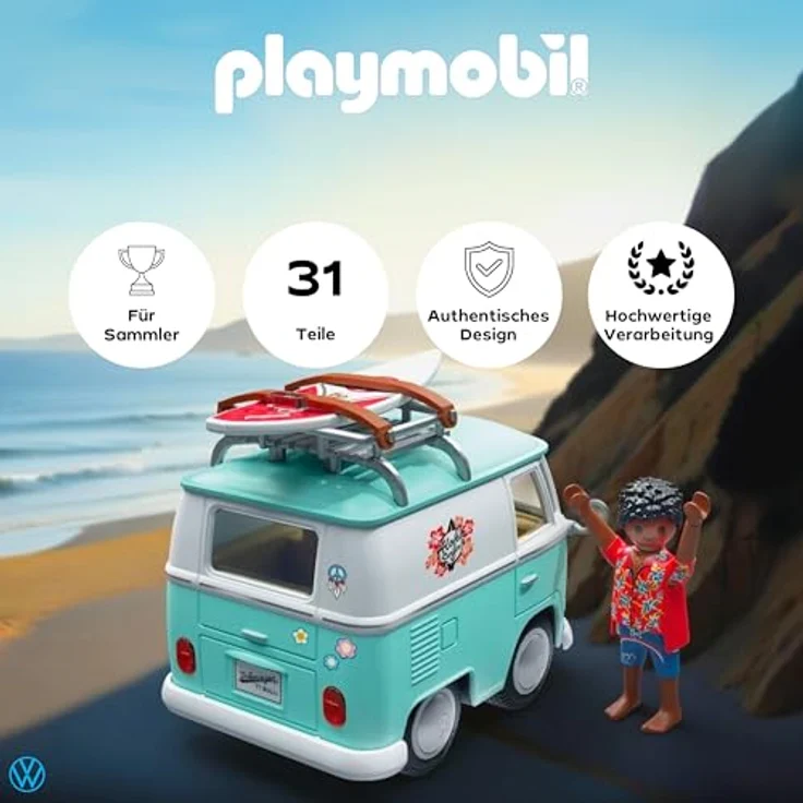 PLAYMOBIL Volkswagen T1 Campingbus, Modellauto mit detailgetreues Design, Zubehör und personalisierbaren Stickern, für Erwachsene & Kinder, Geschenk für Auto-Fans & Sammler, 71857 – Bild 2