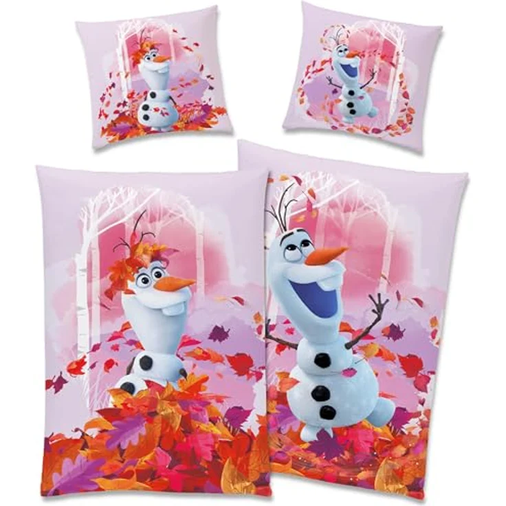 BERONAGE Frozen Kinder Bettwäsche Die Eiskönigin Olaf Summer 135 x 200 cm + 80 x 80 cm 100% Baumwolle Renforcé-Linon-Qualität Disney ELSA Anna Arendelle Sven Kristoff Reißverschluss Deutsche Größe - Olaf Sommermotiv, 100% Baumwolle, atmungsaktiv, schadstoffgeprüft – Bild 1