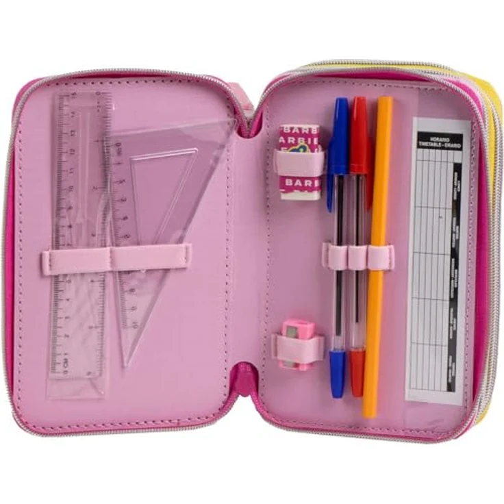 Barbie Federmäppchen gefüllt – Schulmäppchen mit Buntstiften, Filzstiften und Zubehör, farbenfrohes Design – Bild 3