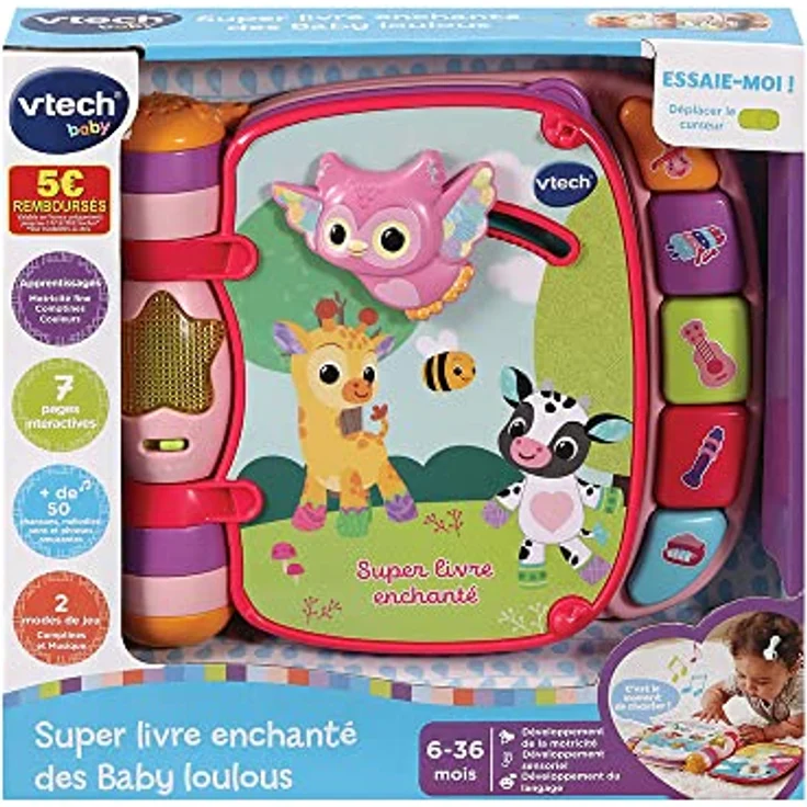VTech Super Buch Verzaubert des Baby Loulous Rosa, interaktives Babybuch für 6 bis 36 Monate, mit Klaviertasten, 10 Melodien und 6 Kinderliedern auf Französisch – Bild 5
