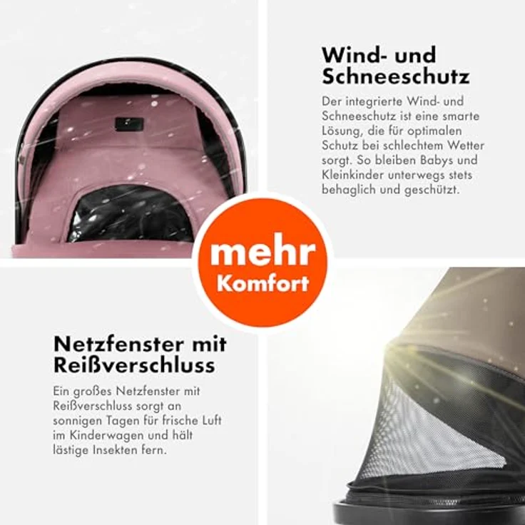 Daliya FLEXI-PRO M 2in1 Kombikinderwagen, leichter klappbarer Buggy mit Liegefunktion, höhenverstellbar und großem Einkaufskorb, rosa Leinen – Bild 8