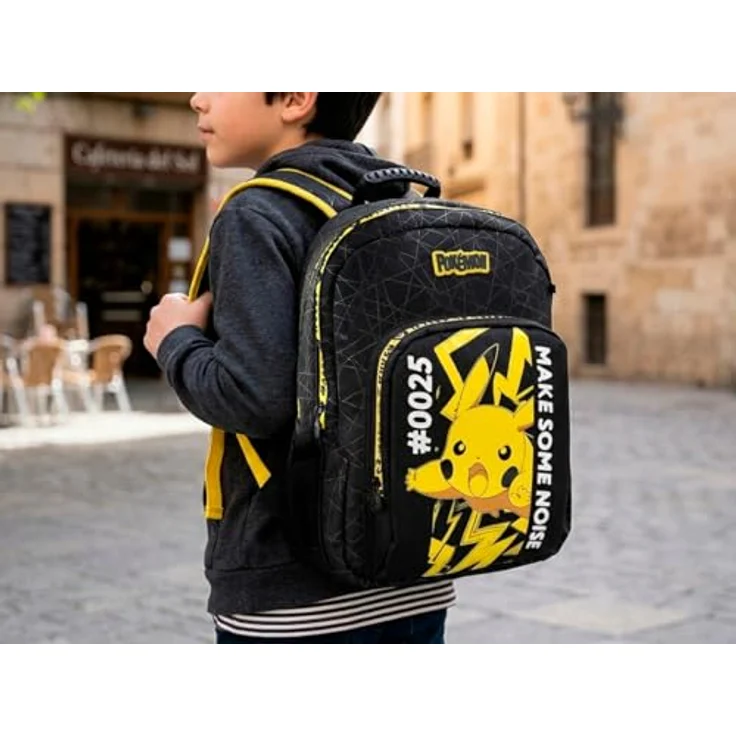 POKÉMON Schulrucksack mit 3 Fächern, Seitennetzen und gepolsterten Schultergurten, schwarz/blau – Bild 5