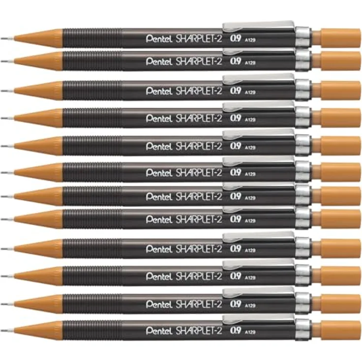 PENTEL Druckbleistift Sharplet 0,9mm, braun, mit nachfüllbarem Radierer und 2 Feinminen, 12 Stück