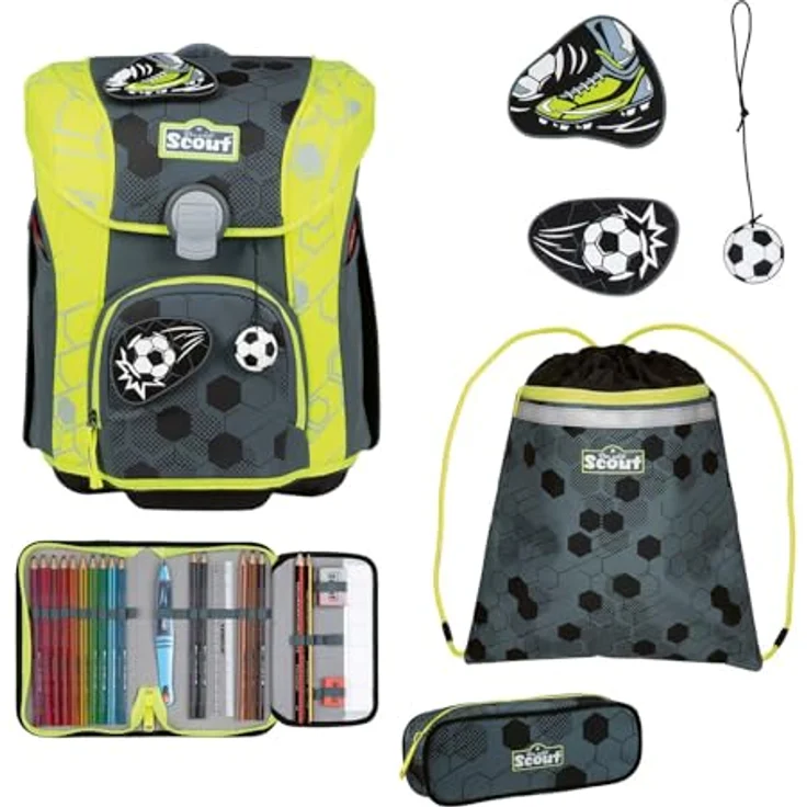 Scout Micro Schulranzen-Set 4 Superflash Extreme Soccer Star, 4-teilig mit ergonomischem Tragesystem und fluoreszierenden Sicherheitsflächen – Bild 1