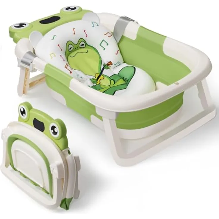 DEANIC Faltbare Babybadewanne, tragbare Babywanne für Neugeborene 0-24 Monate, rutschfester Boden, platzsparend, grün