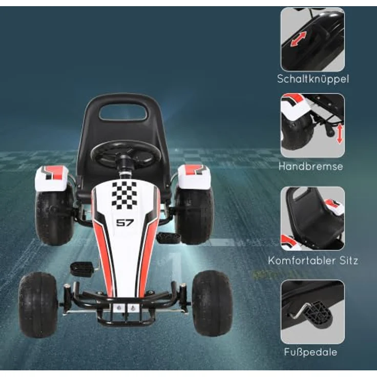 HOMCOM Kinder Go-Kart mit Handbremse weiß – Bild 4