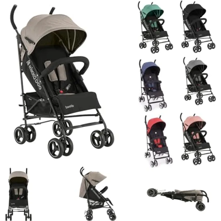 Kikkaboo Kinderwagen Käfer, Stahlrahmen, Korb, abnehmbare Vorderräder, Fußstütze, Farben:braun
