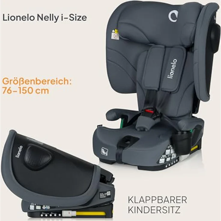 lionelo Autokindersitz NELLY I-SIZE, klappbar mit verstellbarer Kopfstütze, 4 Neigungspositionen, Reduziereinsatz, für Kinder von 76 bis 150 cm – Bild 2