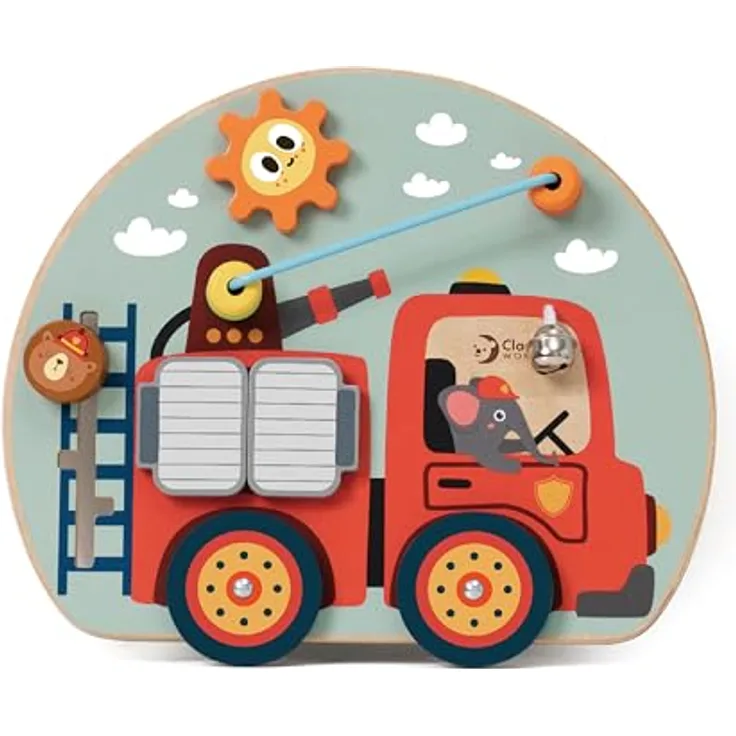 Classic World Activity Board ab 1 Jahr | Feuerwehr Busy Board | Montessori Activity Board für Kinder | Motorikbrett aus Holz