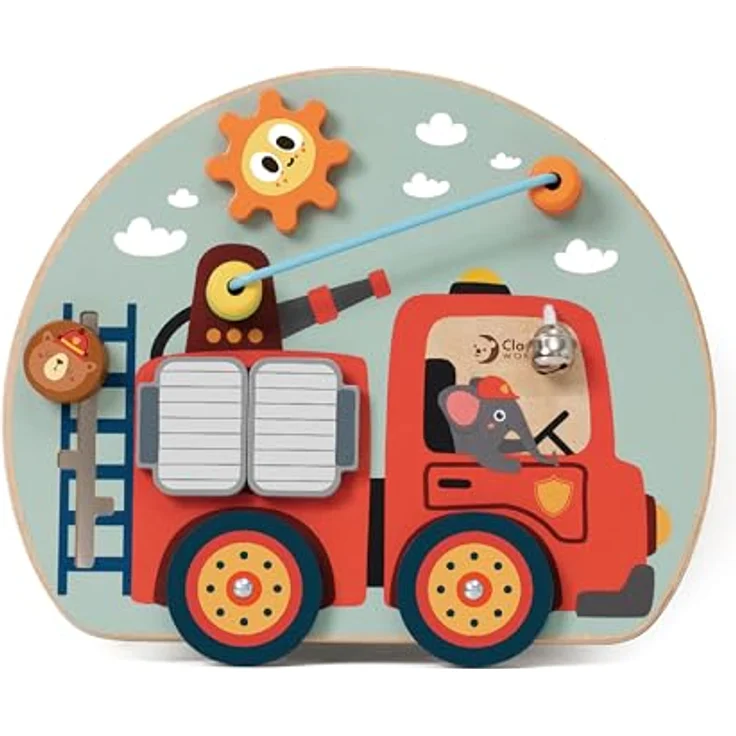 Classic World Activity Board ab 1 Jahr | Feuerwehr Busy Board | Montessori Activity Board für Kinder | Motorikbrett aus Holz – Bild 1