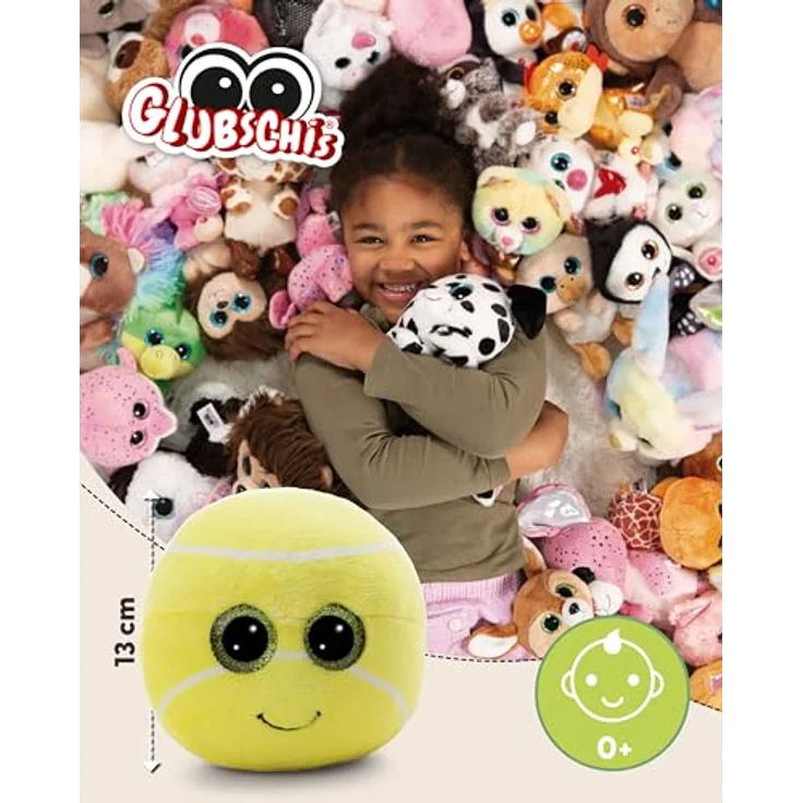 NICI GLUBSCHIS Tennisball Dennis, 13 cm Kuscheltier mit weichem Plüsch und Glitzeraugen, gelb, ideal zum Kuscheln und Spielen für Kinder & Erwachsene, perfekte Geschenkidee – Bild 2