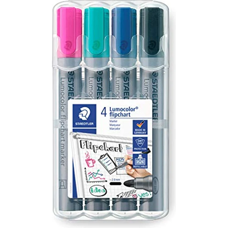 STAEDTLER flipchart Marker Lumocolor, farbintensive, schnelltrocknende, geruchsarme Tinte, schlägt nicht durch Papier durch, 4 flipchart Marker in aufstellbarer STAEDTLER Box, 356 WP4-1 – Bild 1