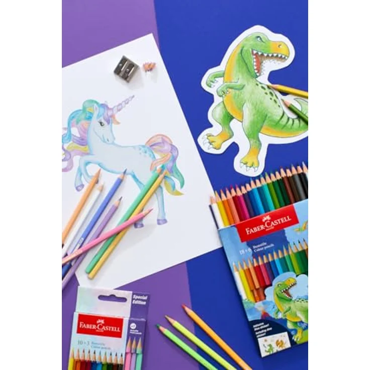 Faber-Castell 111222 - Kartonetui mit 24 Buntstiften - 18 klassische Farben, 3 Neon- und 3 Metallic-Farben, Dinosaurier-Edition – Bild 3
