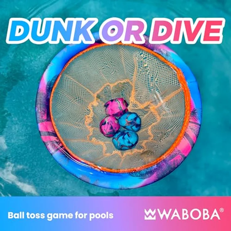Waboba Dunk or Dive, Pool-Spielzeug-Wurfspiel mit Schwimmring und 4 Tauchbällen für Kinder und Erwachsene ab 8 Jahren – Bild 2