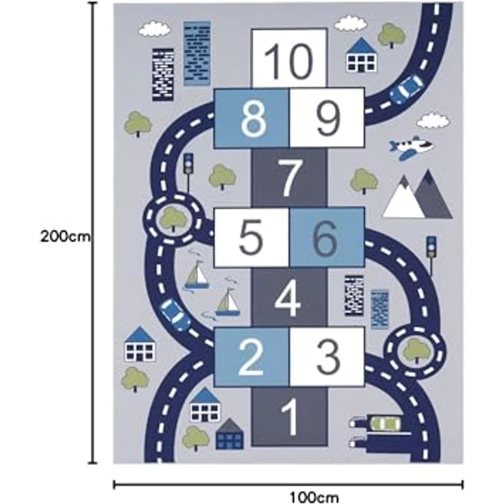 TT Home Kinderzimmerteppich Straßenmotiv, rutschfest, grau, 100x200 cm, 100% Polyester – Bild 2
