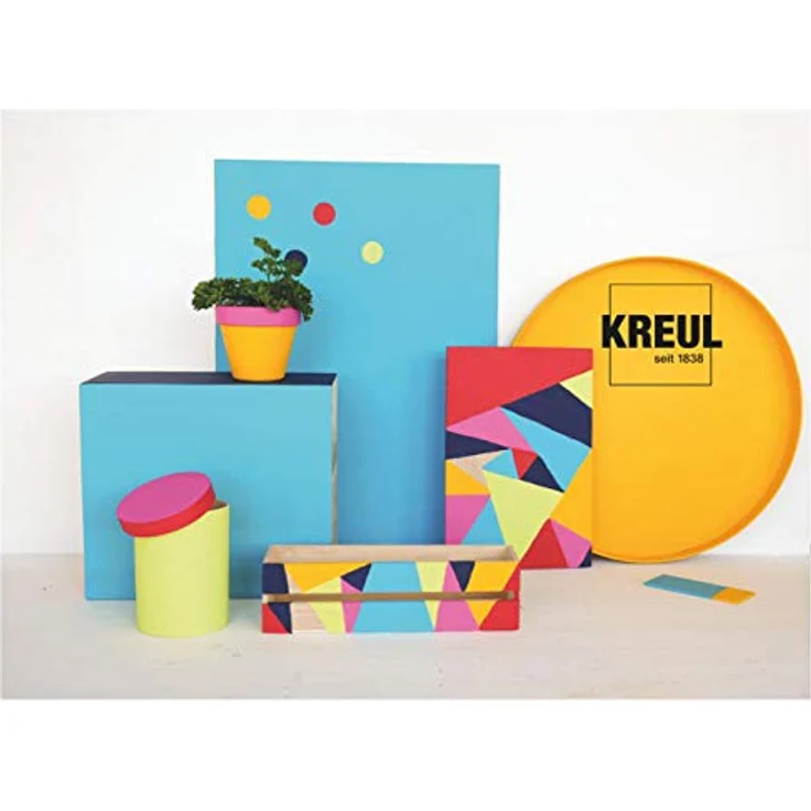 KREUL 75601 Acryl Mattfarben Color Living Set, 6 leuchtend matte Farben in dunkelblau, goldgelb, pink, türkis, lemon und karmin, schnelltrocknend, wasserbasis, inkl. Pinsel – Bild 4
