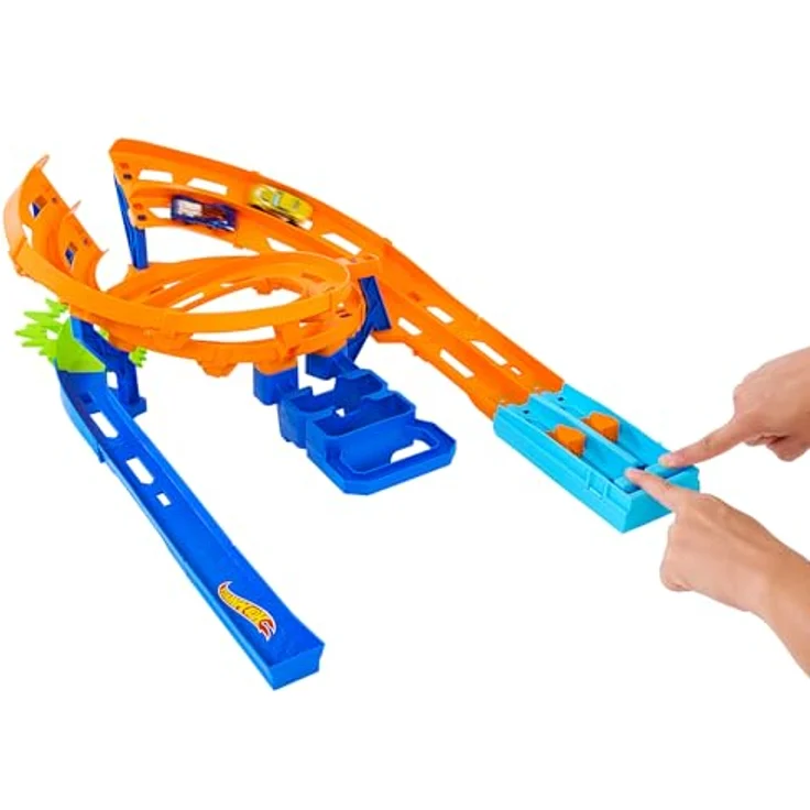 Hot Wheels Steilkurven-Rennstrecke, Trackset mit 2 Fahrzeugen im Maßstab 1:64, einfache Aufbewahrung, Modell HTK17 – Bild 3