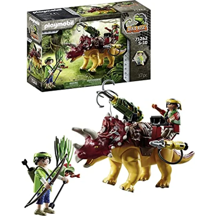 PLAYMOBIL Dino Rise 71262 Triceratops, Dinosaurier mit Abnehmbarer Rüstung und großer beweglicher Kanone, Spielzeug für Kinder ab 5 Jahren