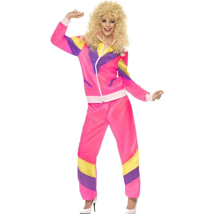 Smiffys Retro Trainingsanzug (L), Aerobic-Kostüm für 80er Jahre Mottoparty, bestehend aus Hose und Jacke