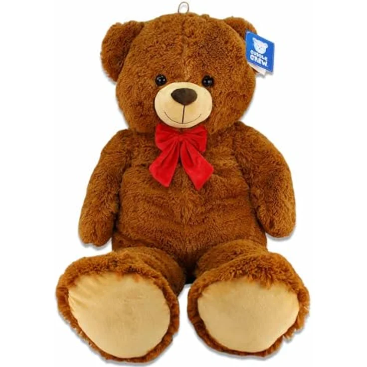 PMS Teddy XXL – Riesen Teddybär Mit Roter Schleife, Ca. 100 cm Stehend / 60 cm Sitzend, Mit Kunststoffaugen, Farbe Braun, Mit Schlaufe zum Anhängen – Bild 2