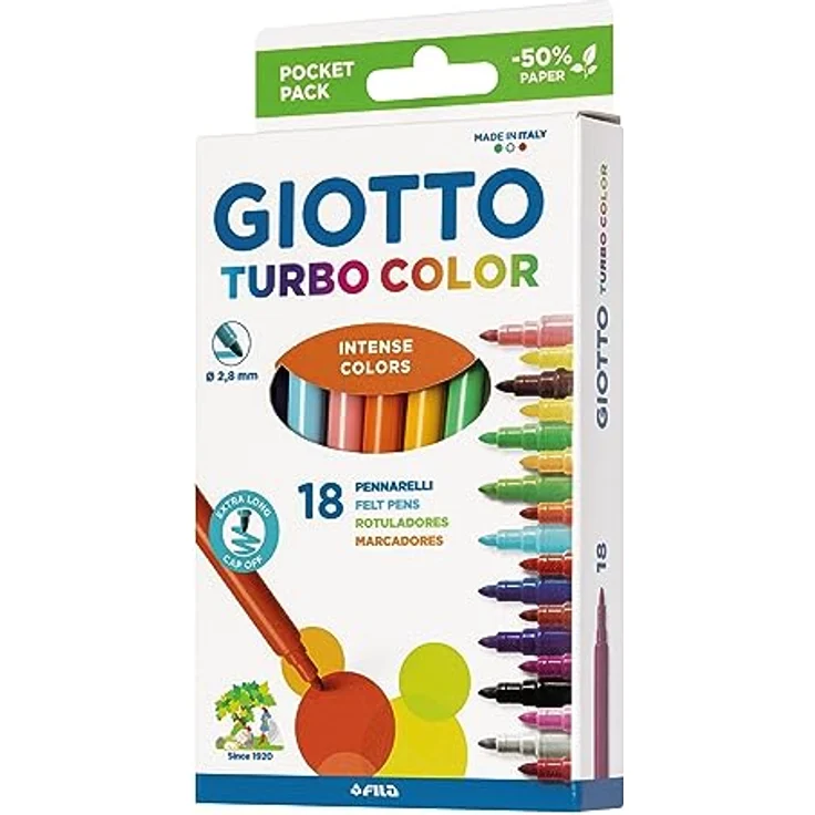 GIOTTO Turbo Color Filzstifte, 18 Farben mit feiner Spitze, wasserbasierte Tinte, abwaschbar, ventilierte Kappe – Bild 3