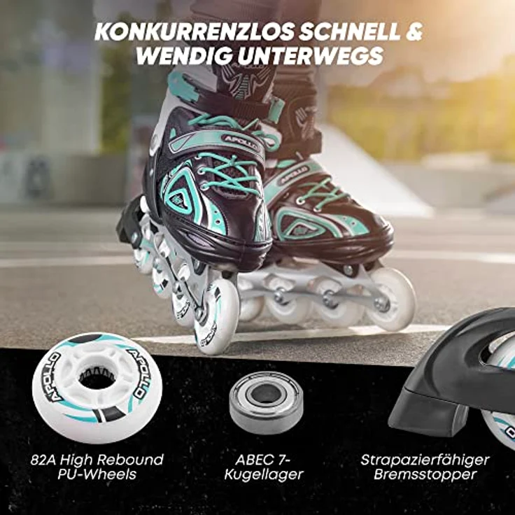 Apollo Super Blades X Pro, größenverstellbare LED Inline-Skates, Türkis, S (31-34) – Bild 5