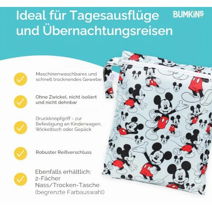 Bumkins Disney Baby Wet Tasche, wasserdichter Reise-Organizer für Windeln und Babyutensilien, Grau mit Disney-Motiv – Bild 4