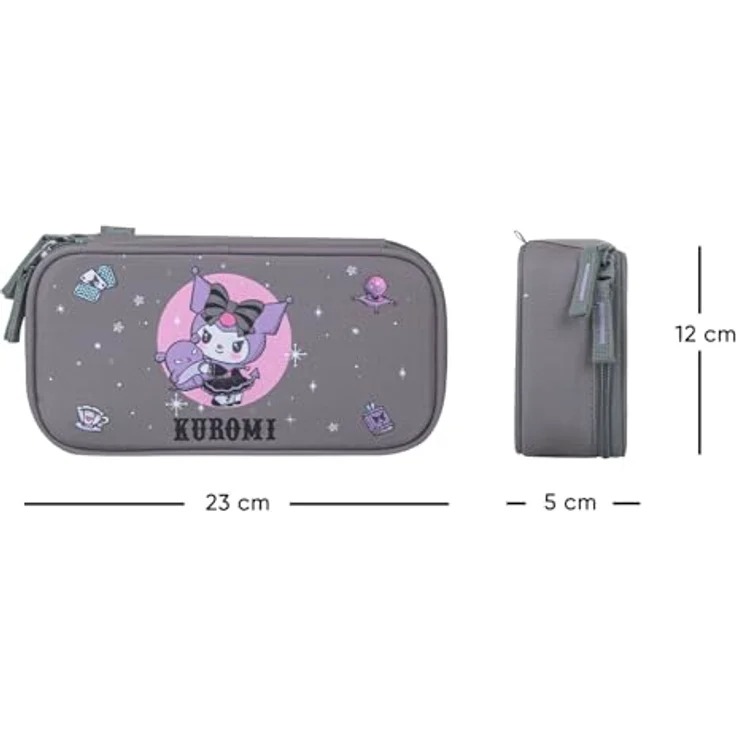 Baagl Federmäppchen Kuromi Grey, geräumiges Schuletui mit Klappfach und robuster Aufteilung, 23 × 12 × 5 cm – Bild 5