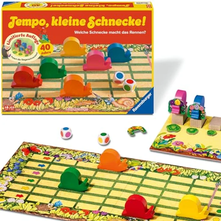 Ravensburger Kinderspiel 23034 - Tempo kleine Schnecke 40 Jahre Jubiläum, Brettspiel + Siegerehrung, für 2-6 Spieler, ab 3 Jahren – Bild 1