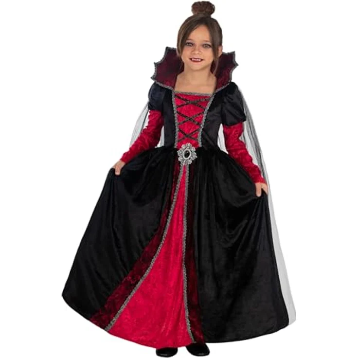 Funidelia Deluxe Vampirin Kostüm für Mädchen, Granatfarbenes Kleid für Karneval, Halloween und Partys, Größe 7-9 Jahre – Bild 1