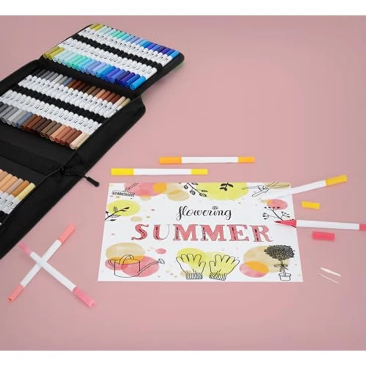 ECD Germany Kreativset Malkoffer 121-tlg, Dual Brush Pen Set mit 120 Farben, wasserbasierte Doppelfasermaler, praktisches Mäppchen mit Reißverschluss – Bild 7