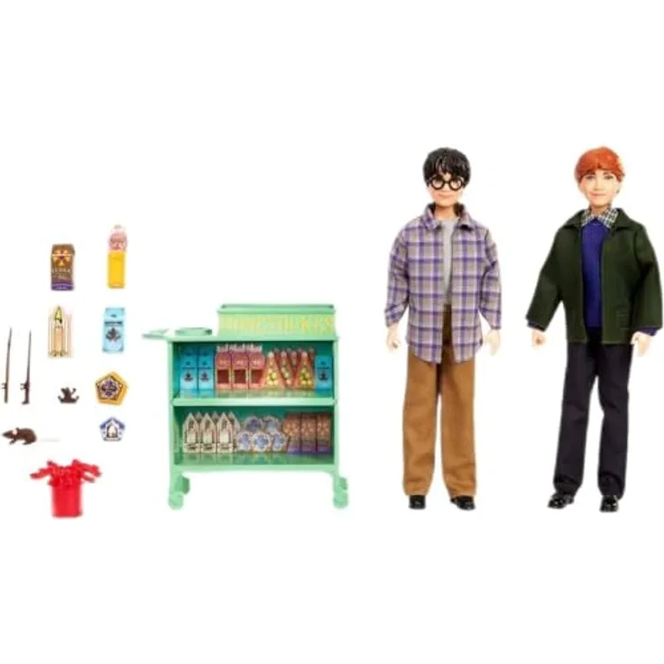 Mattel HARRY POTTER - Harry und Ron im Hogwarts-Express-Set, mit über 10 Zubehörteilen und lebensechten Gesichtern, für Fans ab 6 Jahren, HND79