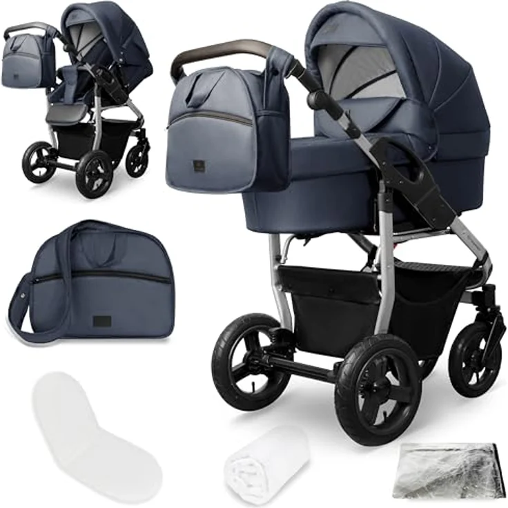 Bergsteiger Capri Kombikinderwagen 2-in-1, Babywanne & Sportsitz mit Luftreifen, Federung, höhenverstellbarem Griff, faltbar, inklusive Zubehör – Bild 1