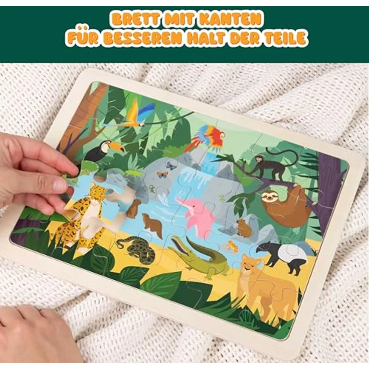 BONNYCO Holzpuzzle Kinder Set, 6 Puzzles mit 24 Teilen, Tiere diverser Ökosysteme, Lernspielzeug für 3-8 Jahre, pädagogisches Geschenk – Bild 4