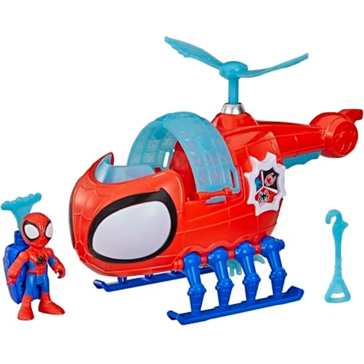 Spidey and his Amazing Friends Team Spidey Helikopter, Action-Figur (7,6 cm) mit Projektil-Starter und drehbaren Rotorblättern, Superhelden-Spielzeug für Kinder ab 3 Jahren