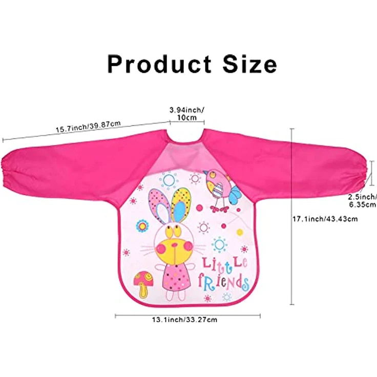 Baogaier Lätzchen Baby Wasserdichte Lange Aermel Kinder Mädchen Waschbar Babylätzchen zum Bemalen BPA Frei Abwaschbar Verstellbare Einfache Reinigung Schürze Essen Kunst Handwerk Spielen Rot Pink 4PCS – Bild 3