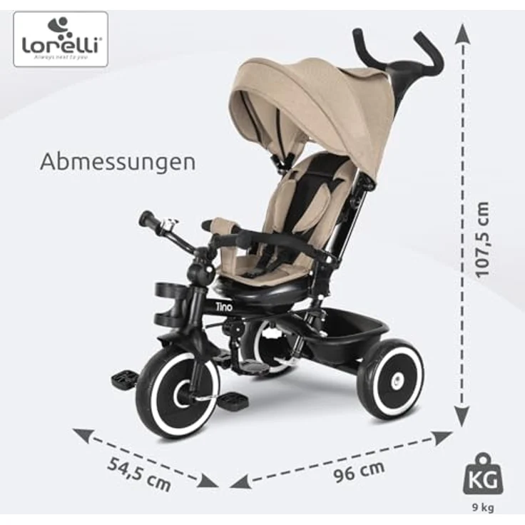 Lorelli Dreirad Tino, verstellbare Rückenlehne, drehbarer Sitz, Klingel und Korb, bis 25 kg – Bild 9