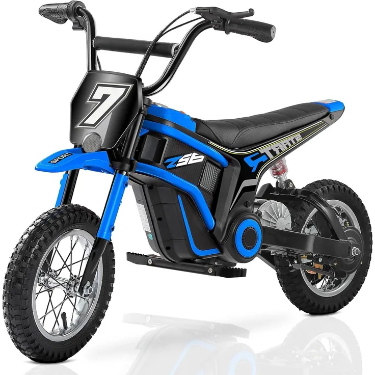 Dripex 24V Kinder Elektro-Dirtbike 250W, 22,5 km/h, mit 12 Zoll Luftreifen, Drehgasgriff, Hinterradbremse, Rücklicht & Musik, Blau