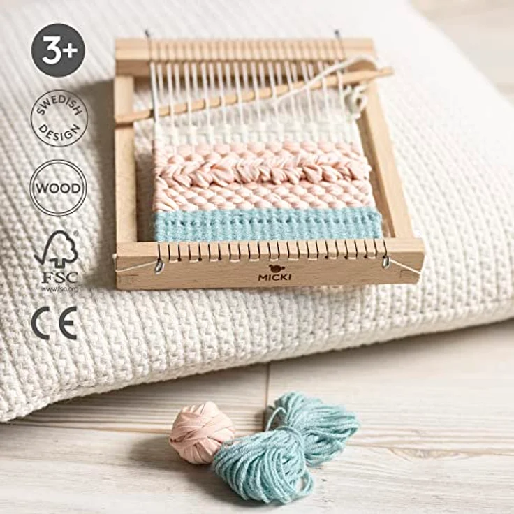 Micki Webrahmen Kinder - Kinder Webrahmen mit Garn und Webnadel - Bastelset Kinder 3 Jahre und älter - Weben für Kinder DIY Set - Webrahmen viereckig - Webstuhl Kinder basteln - Holz Webrahmenset mit viereckigem Rahmen und vielfältigem Garn - by – Bild 4