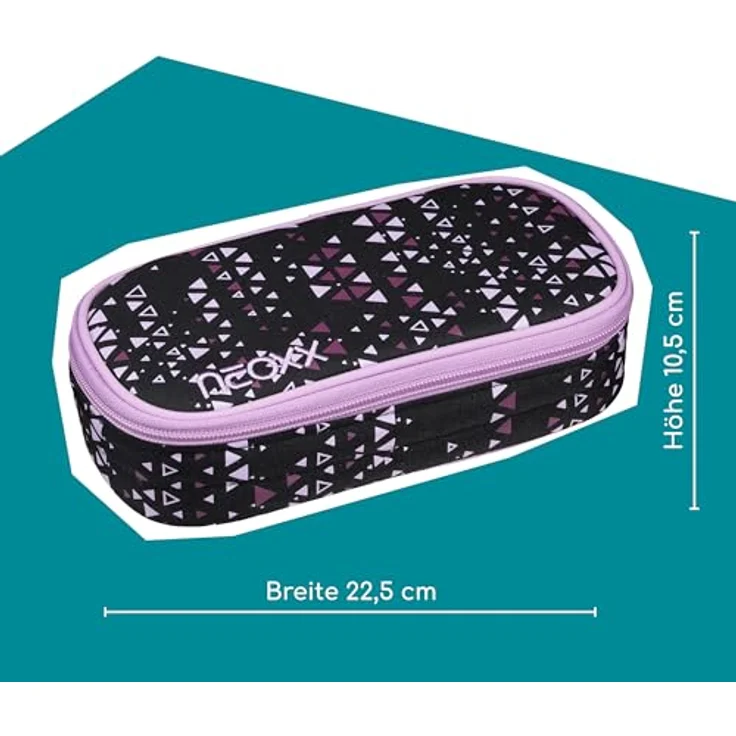 neoxx Jump Schlamperbox Purple Crush, aus 100% recycelten PET-Flaschen, Hauptfach mit Reißverschluss, 10 Stifteschlaufen, Sichtfenster, ideal für Schulbedarf und kreative Ordnung – Bild 4