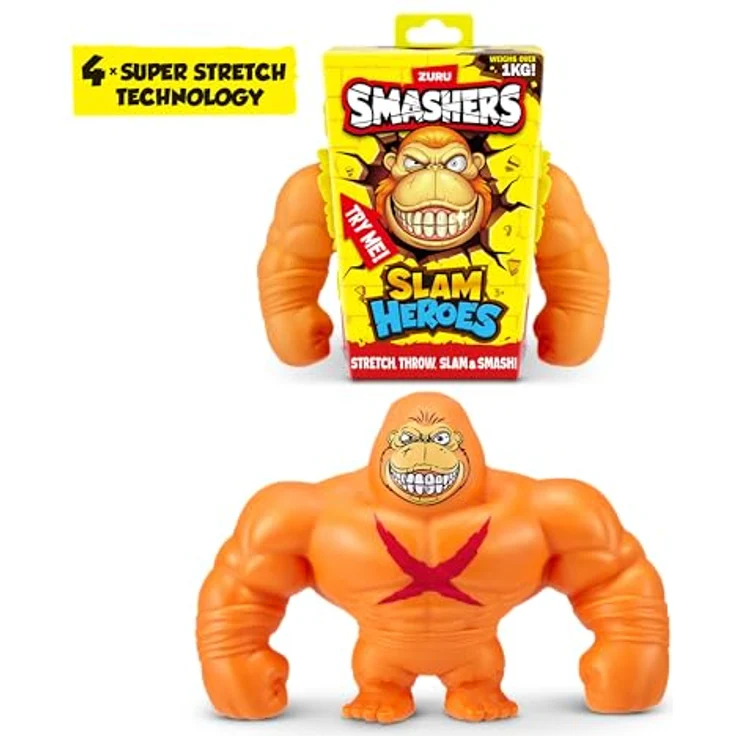 ZURU SMASHERS SLAM Heroes Orangefarbener Gorilla, elastisches Gorillaspielzeug mit 4-Wege-Superstretch-Technologie und Rückpralleffekt – Bild 2