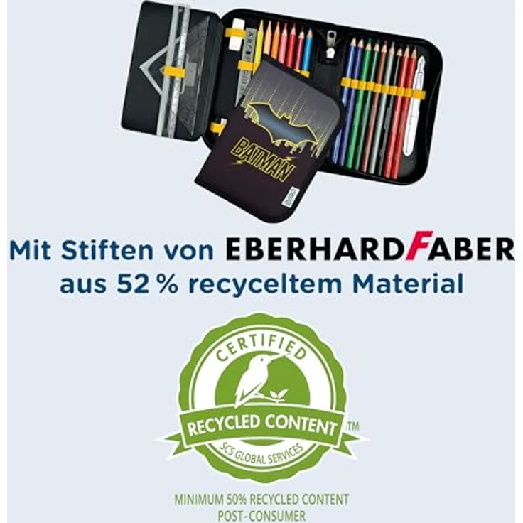Scooli Gefülltes Schüleretui Batman, ergonomisches Federmäppchen mit 14 Buntstiften, Bleistiften und Zubehör - ideal für Schule, Freizeit und unterwegs - ab 6 Jahren – Bild 4