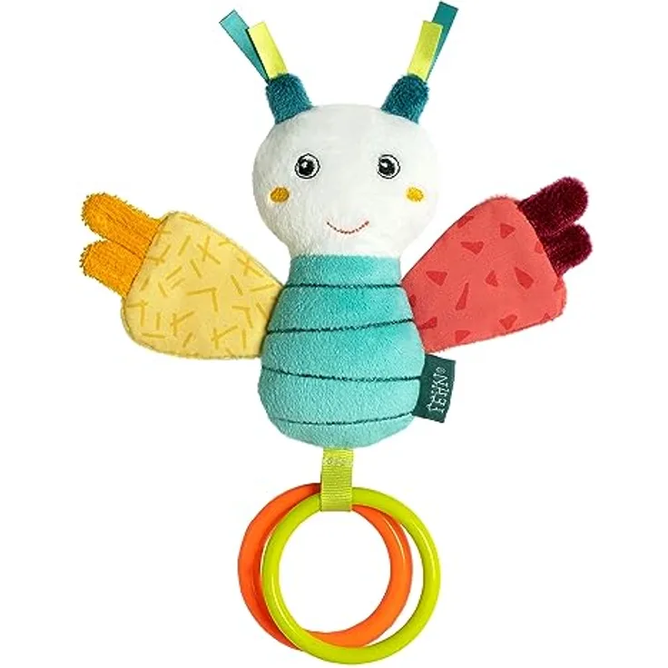 Fehn Mini-Schmetterling – Activity Greifling mit Rassel, Quietsche, Raschelpapier – Baby Spielzeug fördert spielerisch Sinne & Motorik – Spieltier für Babys und Kleinkinder ab 0+ Monaten
