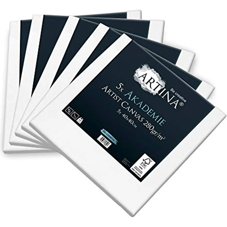 Artina Akademie Keilrahmen 5er Set 40x40 cm, FSC Holz, 100% Baumwolle, 280 g/m², verzugsfrei, 2-fach grundiert, ideal für Anfänger und Profis – Bild 2