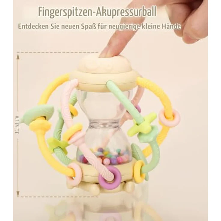 CLDY Greifball Baby-Spielzeug, sensorischer Beißring mit bunten Perlen und flexiblen Kaupunkten – Bild 3