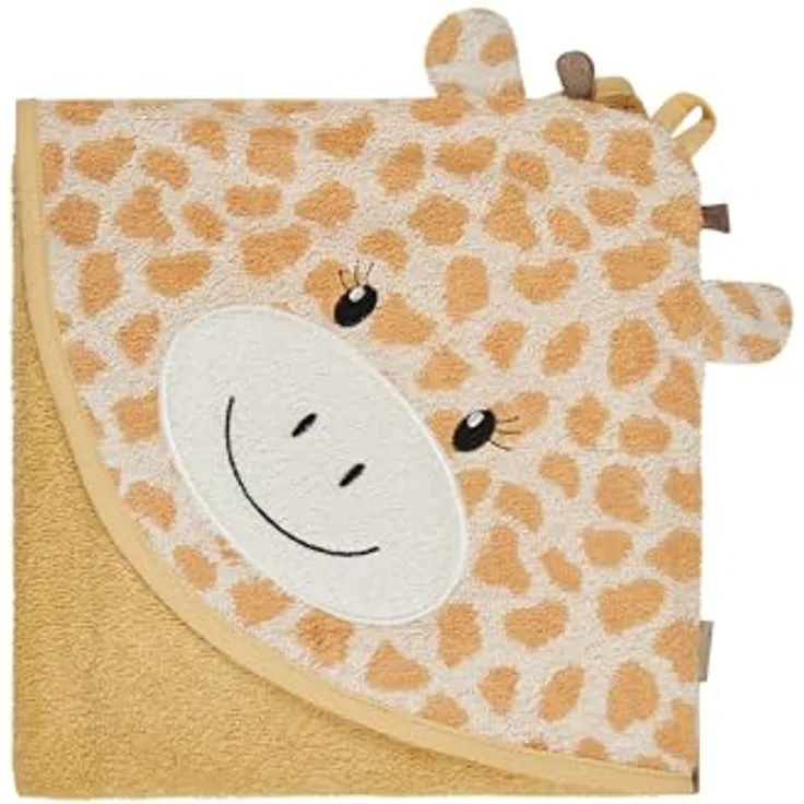 Sterntaler Kapuzenbadetuch Giraffe Kaya, 100x100cm, saugfähige Baumwolle mit 3D-Ohren, sandfarben
