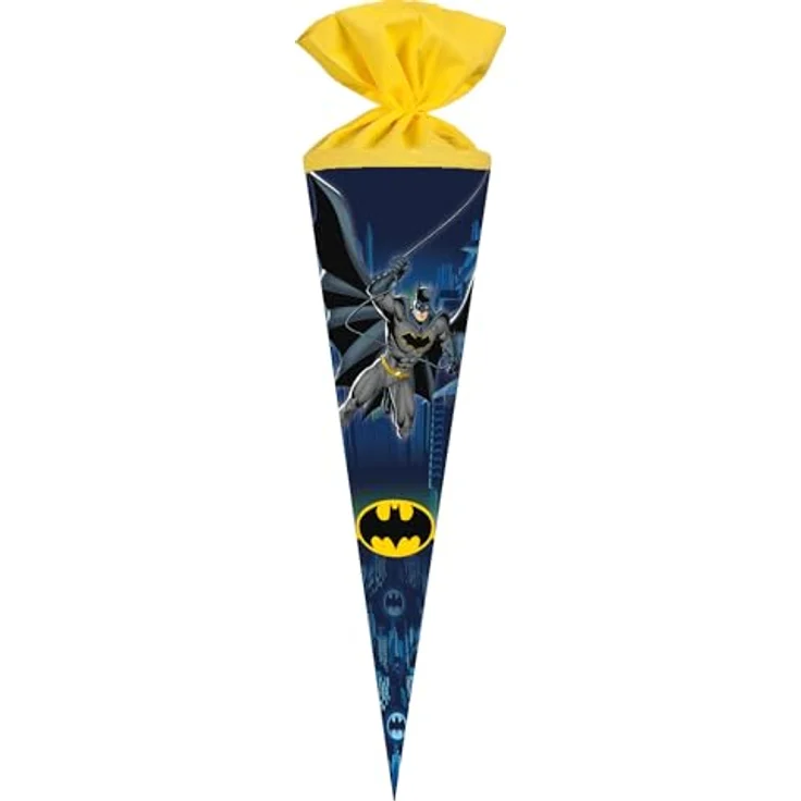 Nestler Schultüten-Set Forever Batman, Handgemachte Zuckertüte aus Karton mit Spitzenschutz und Schleife, 70 cm rund – Bild 2