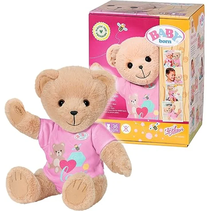 Zapf Creation 835586 BABY born Bär pink mit pinkem Strampler- Teddybär Kuscheltier, bewegliche Arme und Beine, drehbarer Kopf, waschbar per Handwäsche, mit Freundschaftsbuch und Stickerbogen. – Bild 2